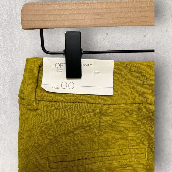 Loft Women's Yellow Mustard Cotton Linen Shorts Pockets Belt Size 00‎ - Picture 3 of 6